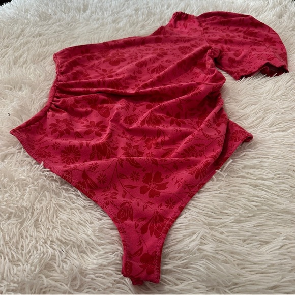 Free People Intimately One Love One-Shoulder Puff Sleeve Bodysuit Floral Size S - Picture 8 of 14